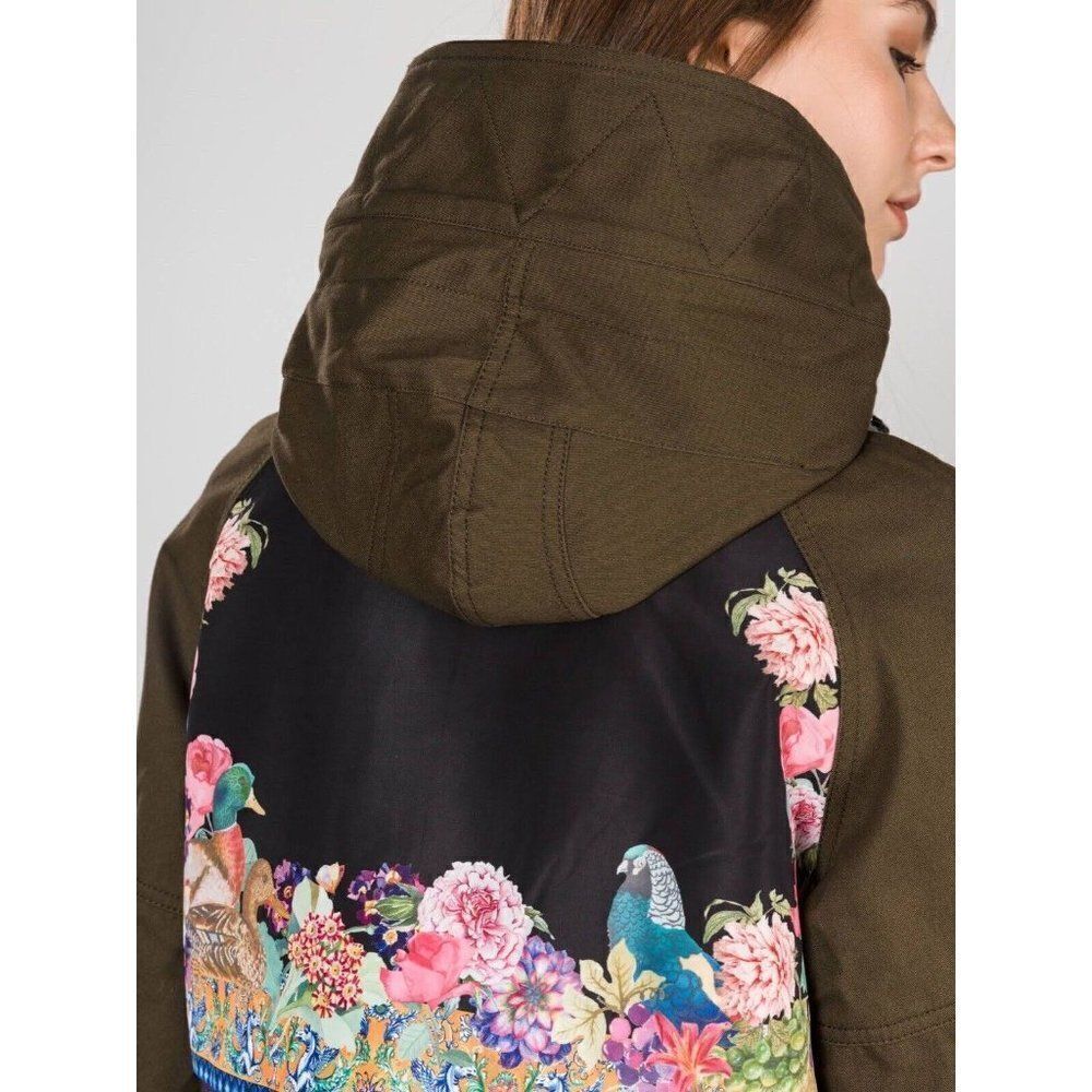 Desigual Jacket WMNS 6 Green Victorian Gothic Hooded Manila Parka Floral Artsy